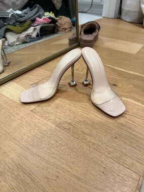 BEBO Nude Clear Strap Heels